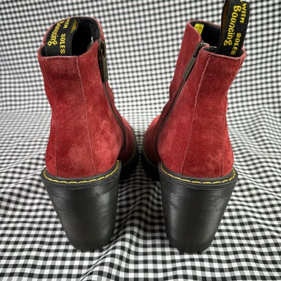 Dr Martens Magdalena Suede Leather Burgundy Red Heeled Boots Women’s 9 - Picture 4 of 7